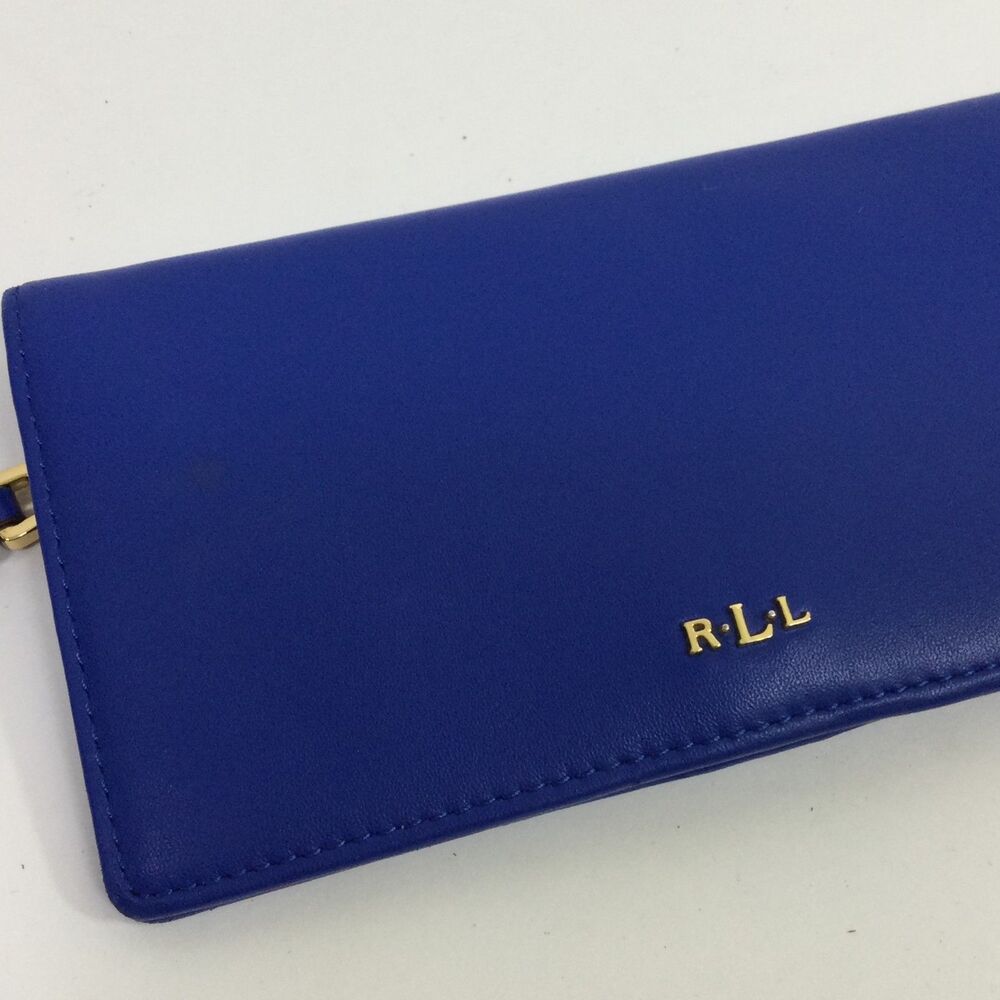Lauren Ralph Lauren Womens Crosshatch Sheep Leather Slim Wallet Blue One Size - Picture 2 of 14